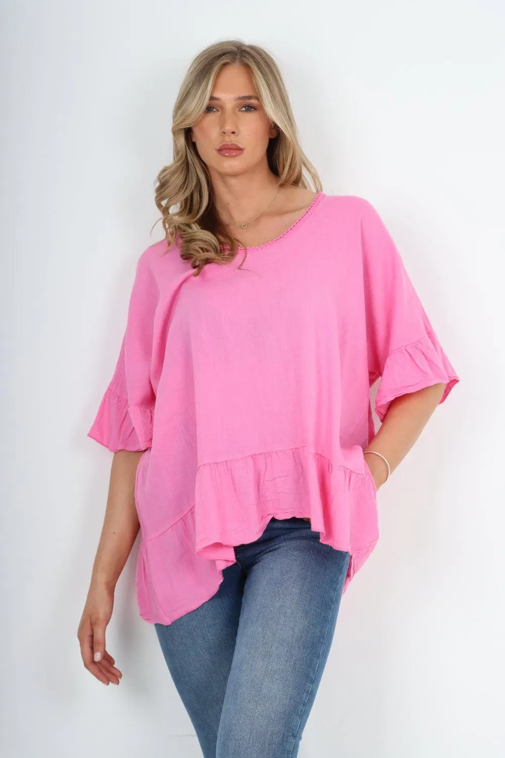 Linen Lagenlook Ruffle Hem Top