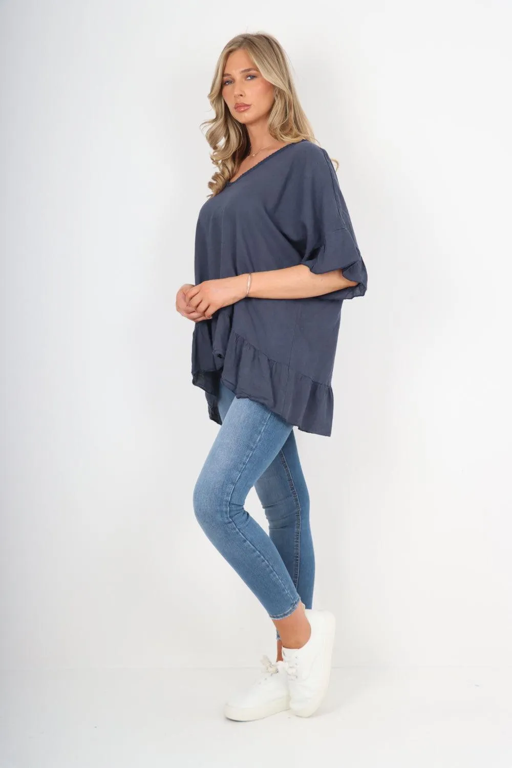 Linen Lagenlook Ruffle Hem Top