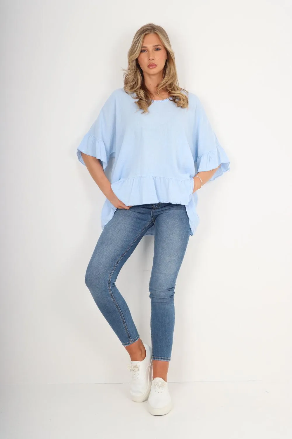 Linen Lagenlook Ruffle Hem Top