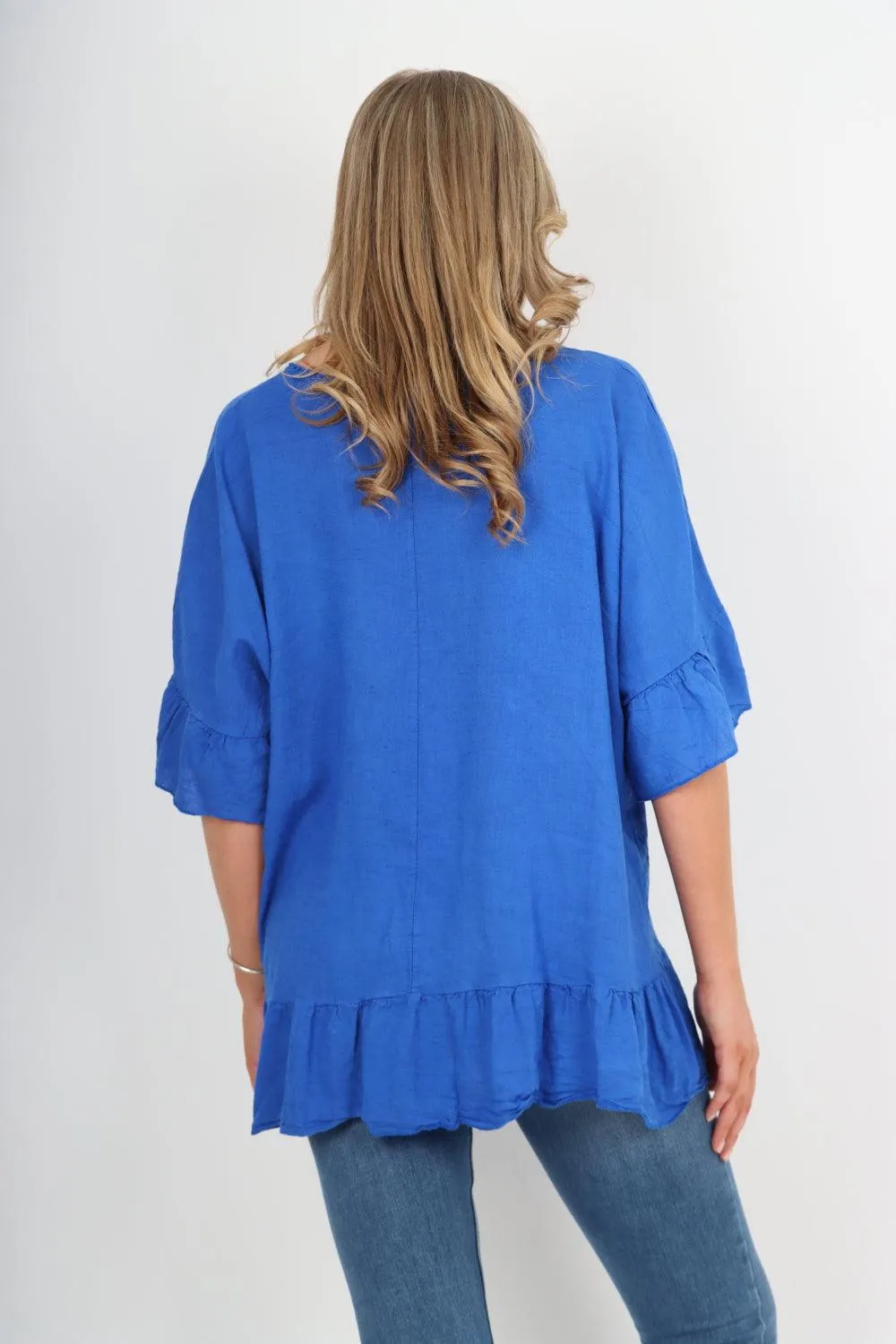 Linen Lagenlook Ruffle Hem Top