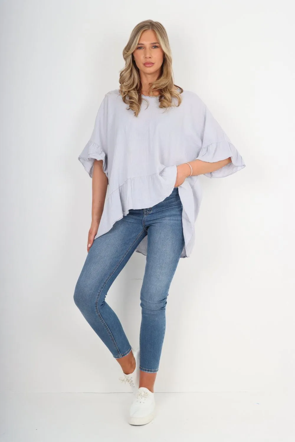 Linen Lagenlook Ruffle Hem Top