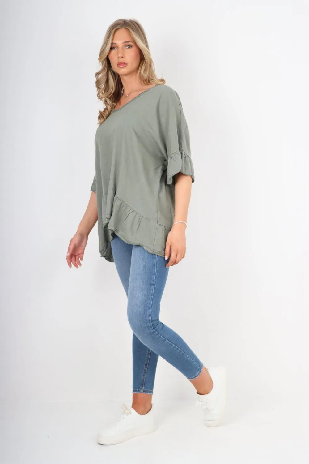 Linen Lagenlook Ruffle Hem Top