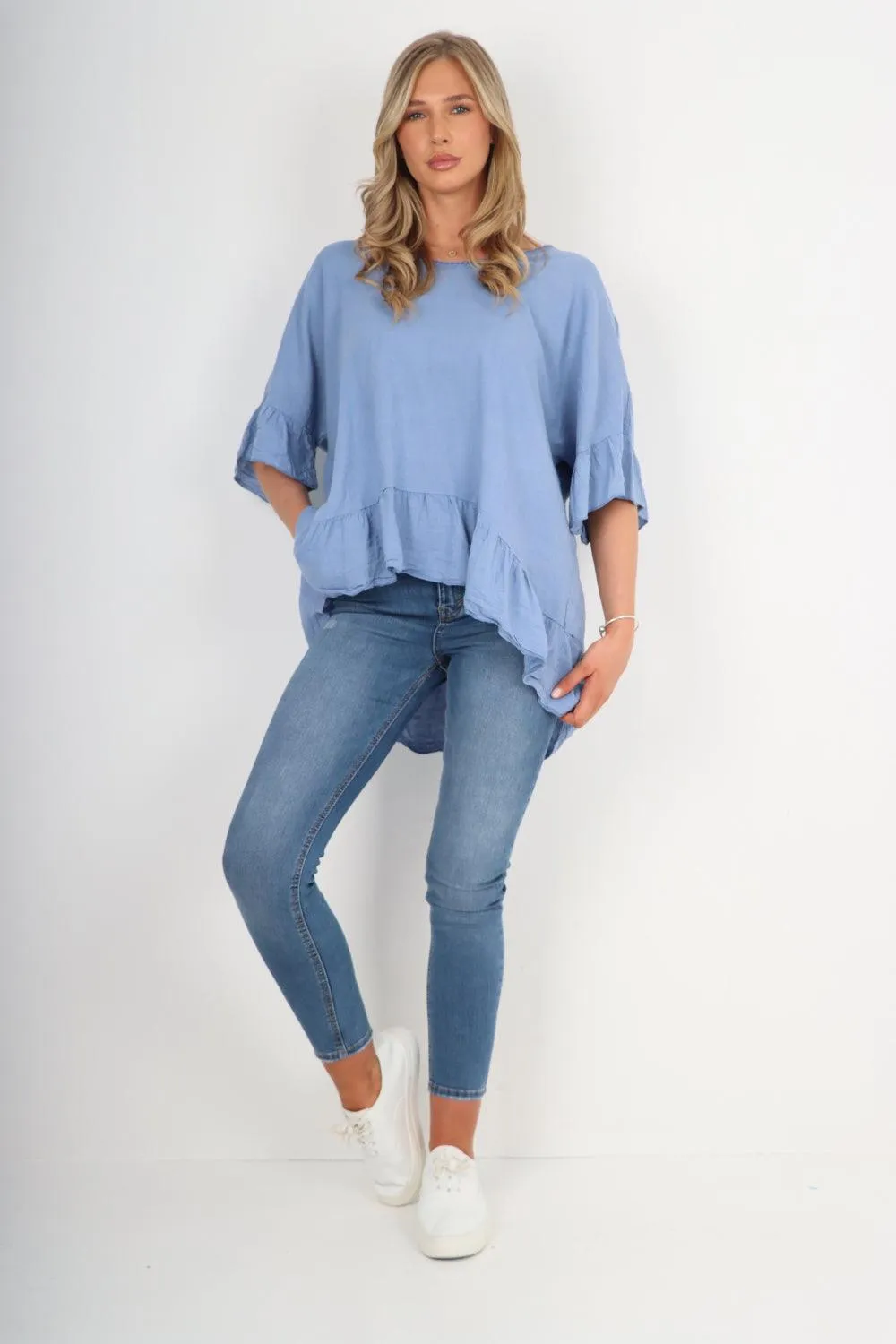 Linen Lagenlook Ruffle Hem Top