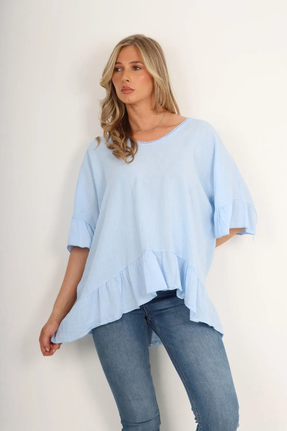 Linen Lagenlook Ruffle Hem Top