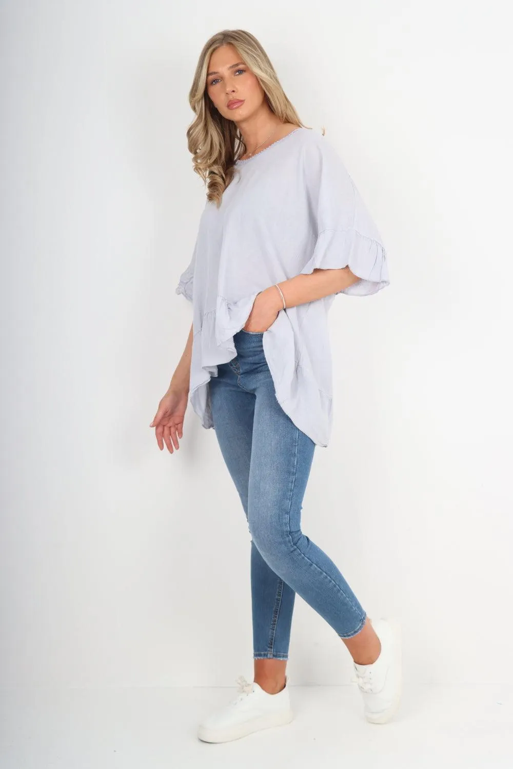 Linen Lagenlook Ruffle Hem Top