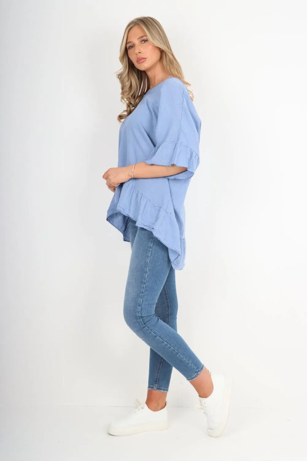 Linen Lagenlook Ruffle Hem Top