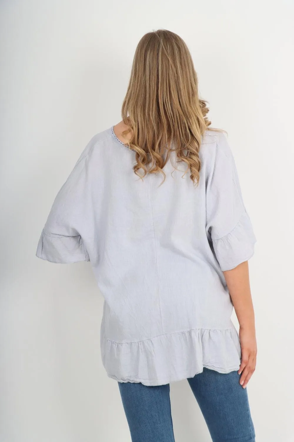 Linen Lagenlook Ruffle Hem Top