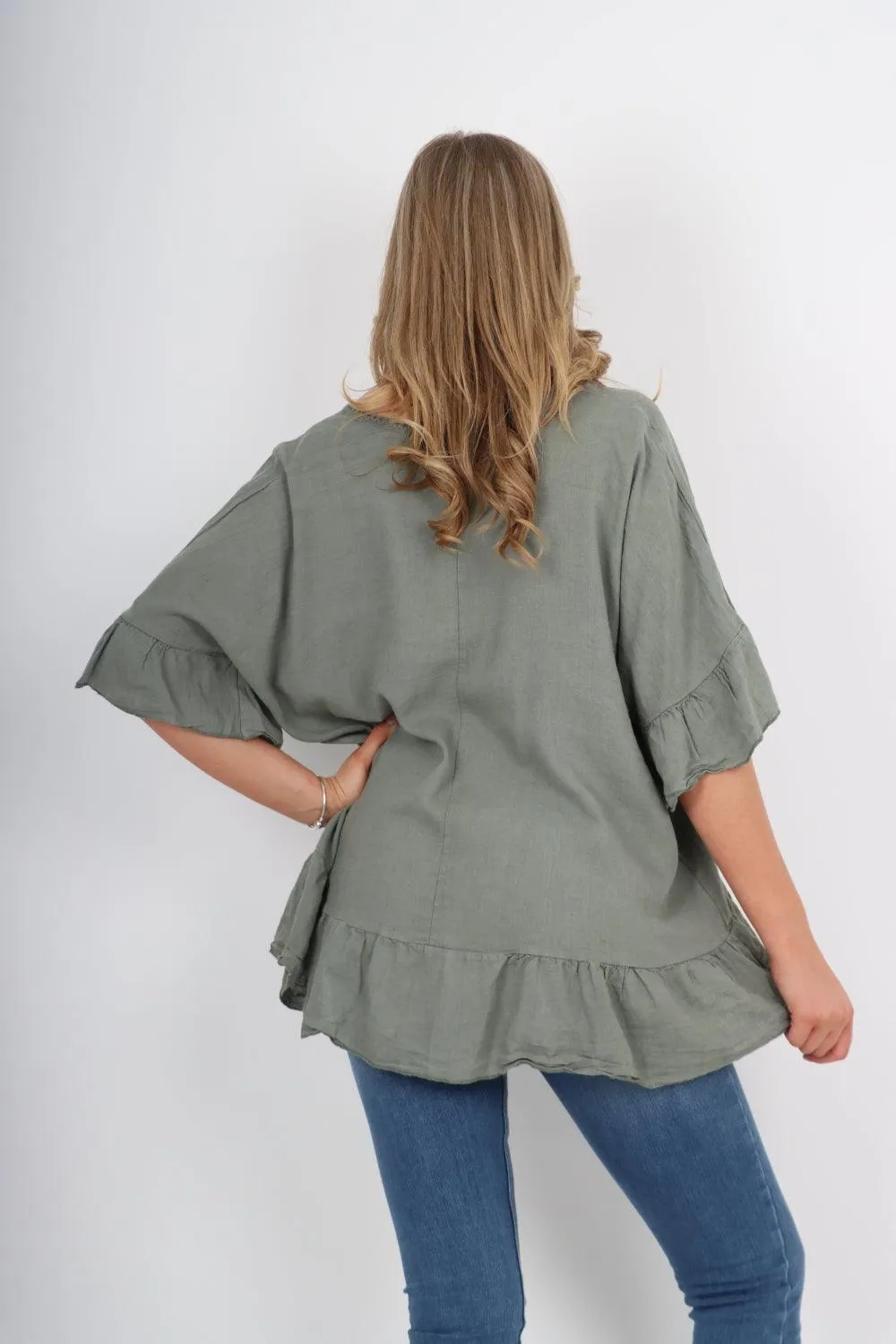 Linen Lagenlook Ruffle Hem Top