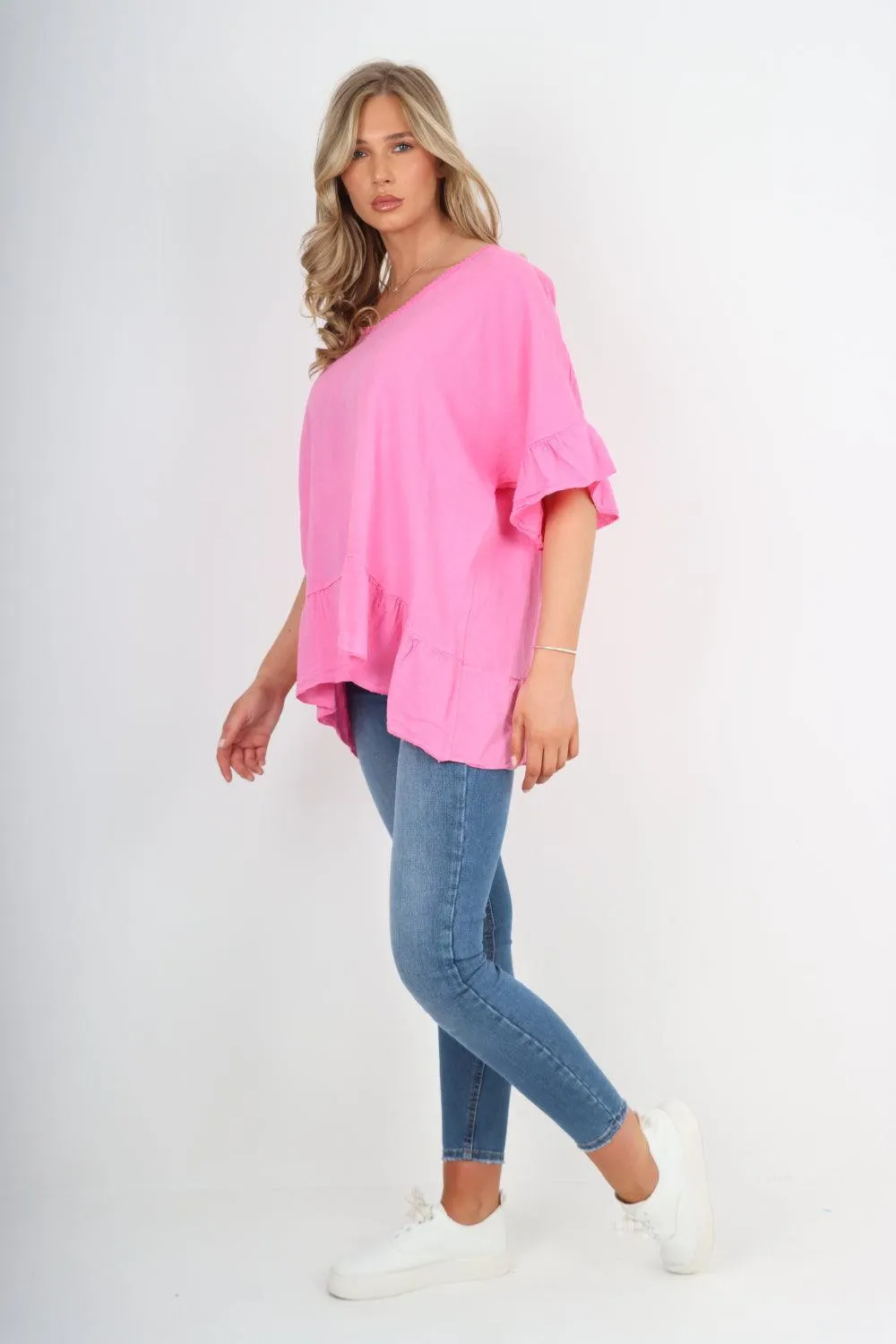 Linen Lagenlook Ruffle Hem Top