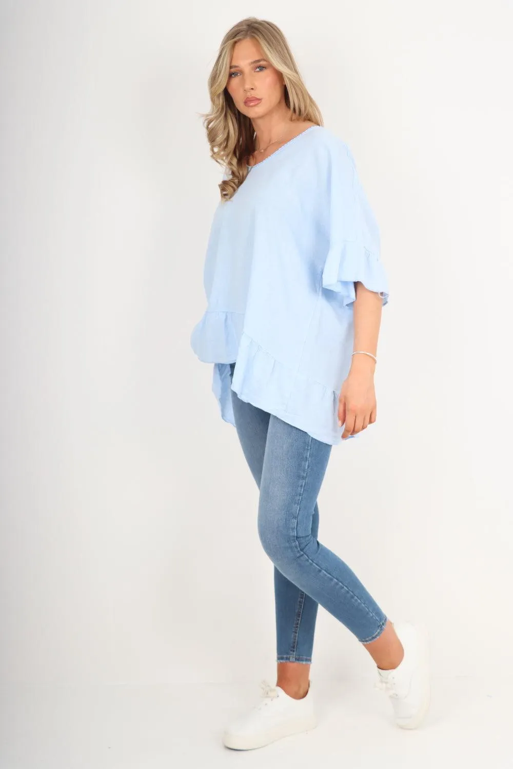 Linen Lagenlook Ruffle Hem Top