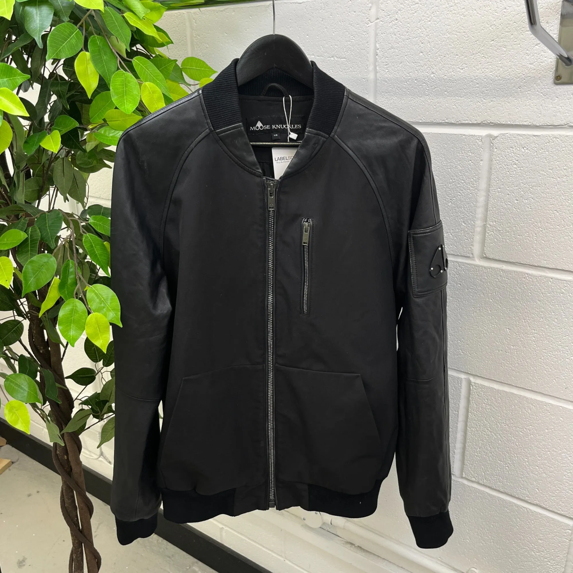 Men's 3Q Leather Bomber Jacket Black Size L