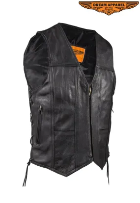 Mens Plain Leather Vest With Gun Pocket