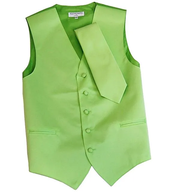 Men's Solid Apple Green Suit Vest Set