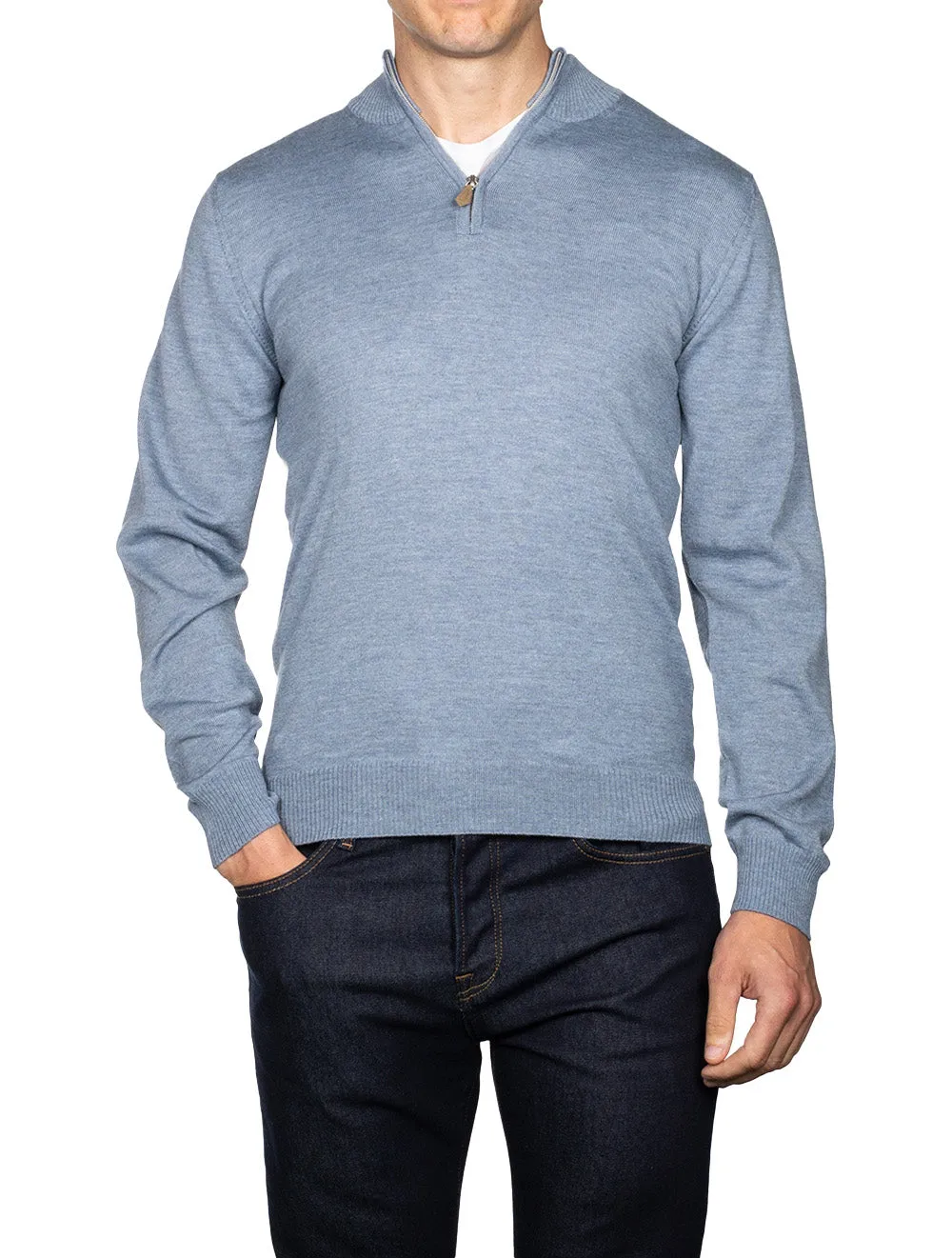 Merino Wool Half Zip Light Blue