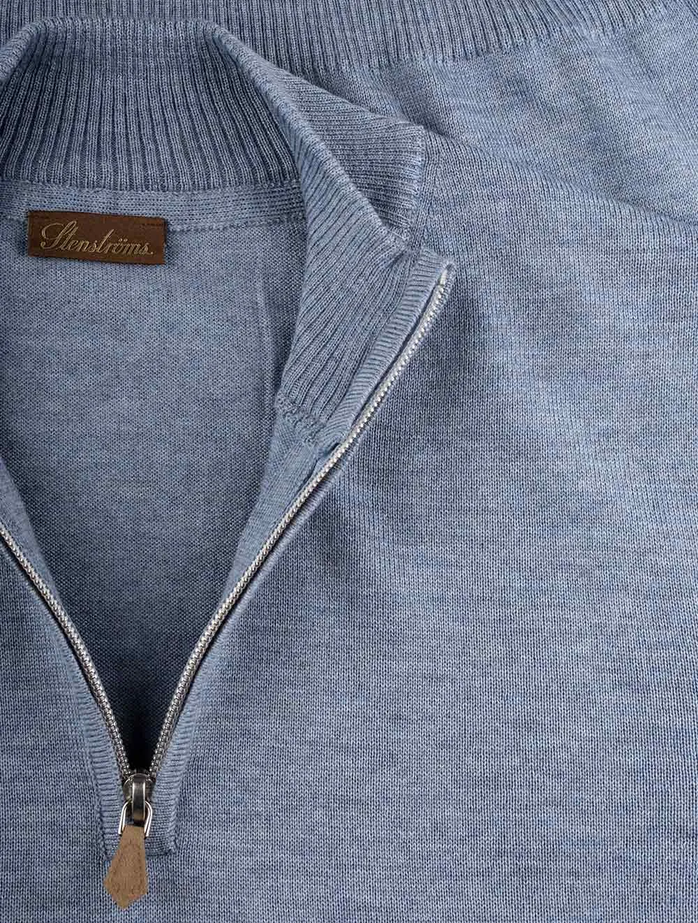 Merino Wool Half Zip Light Blue