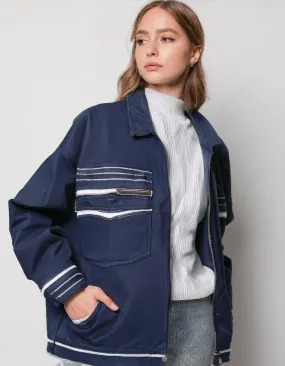 Navy Striped Bomber Jacket