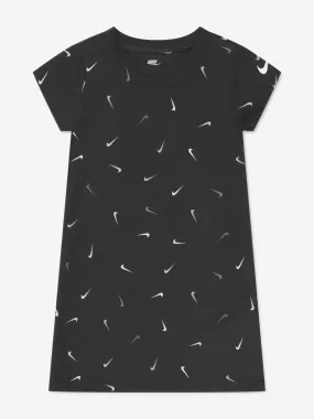 Nike Girls Swoosh Printed T-Shirt Dress in Black