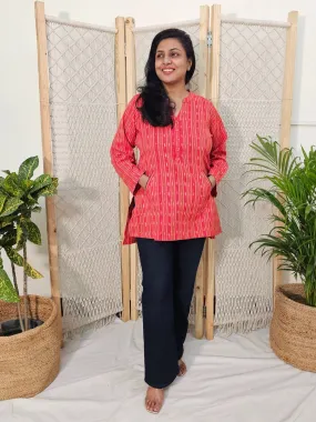 Nyla Ikkat Cotton Top with Front Pockets