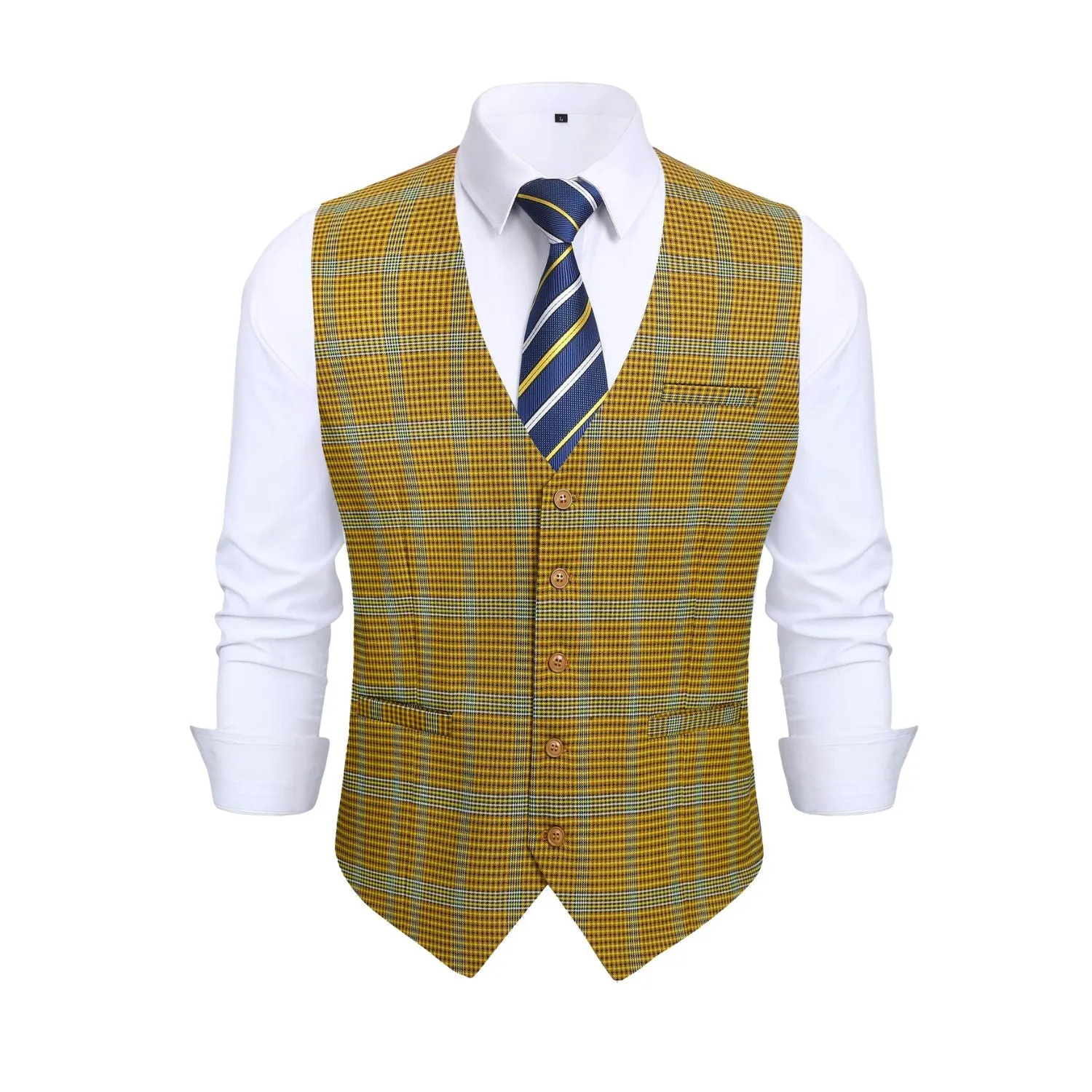 Plaid Slim Suit Vest - A9-YELLOW