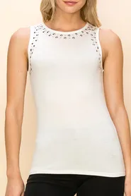 Plus Size Stud Tank Top-Ivory