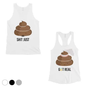 Poop Shit Got Real Matching Couple Tank Tops Funny Newlywed Gift