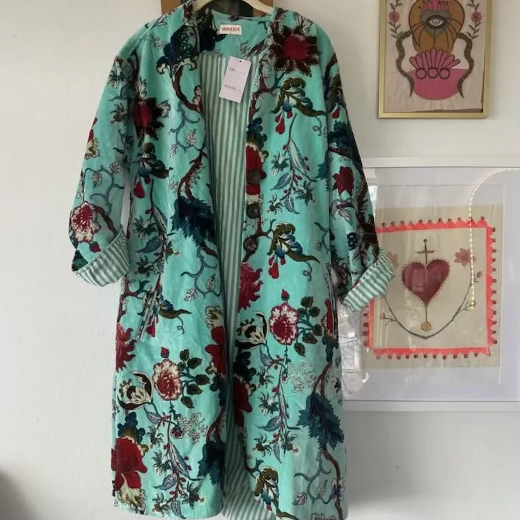 Printed Velvet Jacket – Aqua (L, XL)