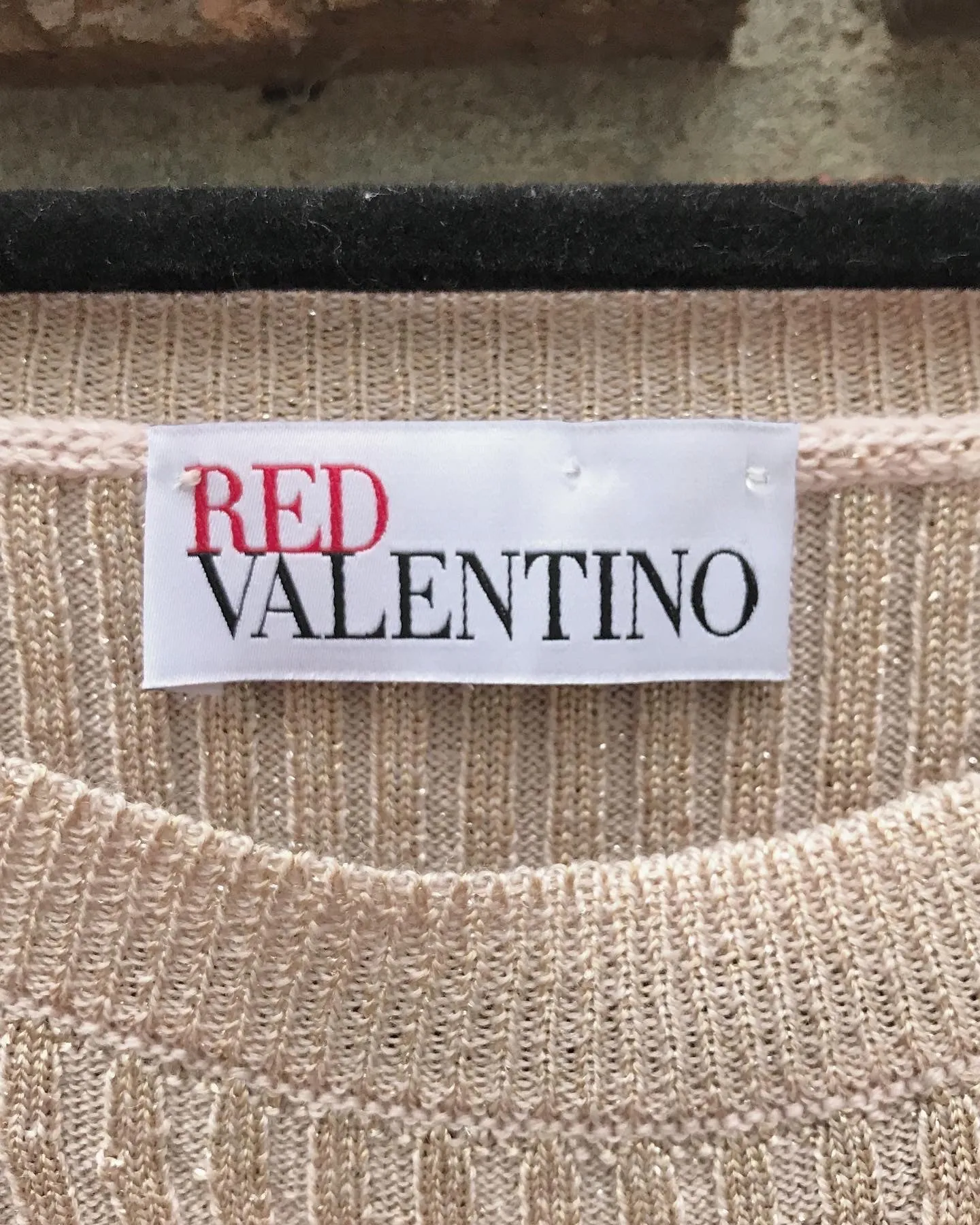 RED VALENTINO Bow Embellished Nude Sparkle Long Sleeve Top