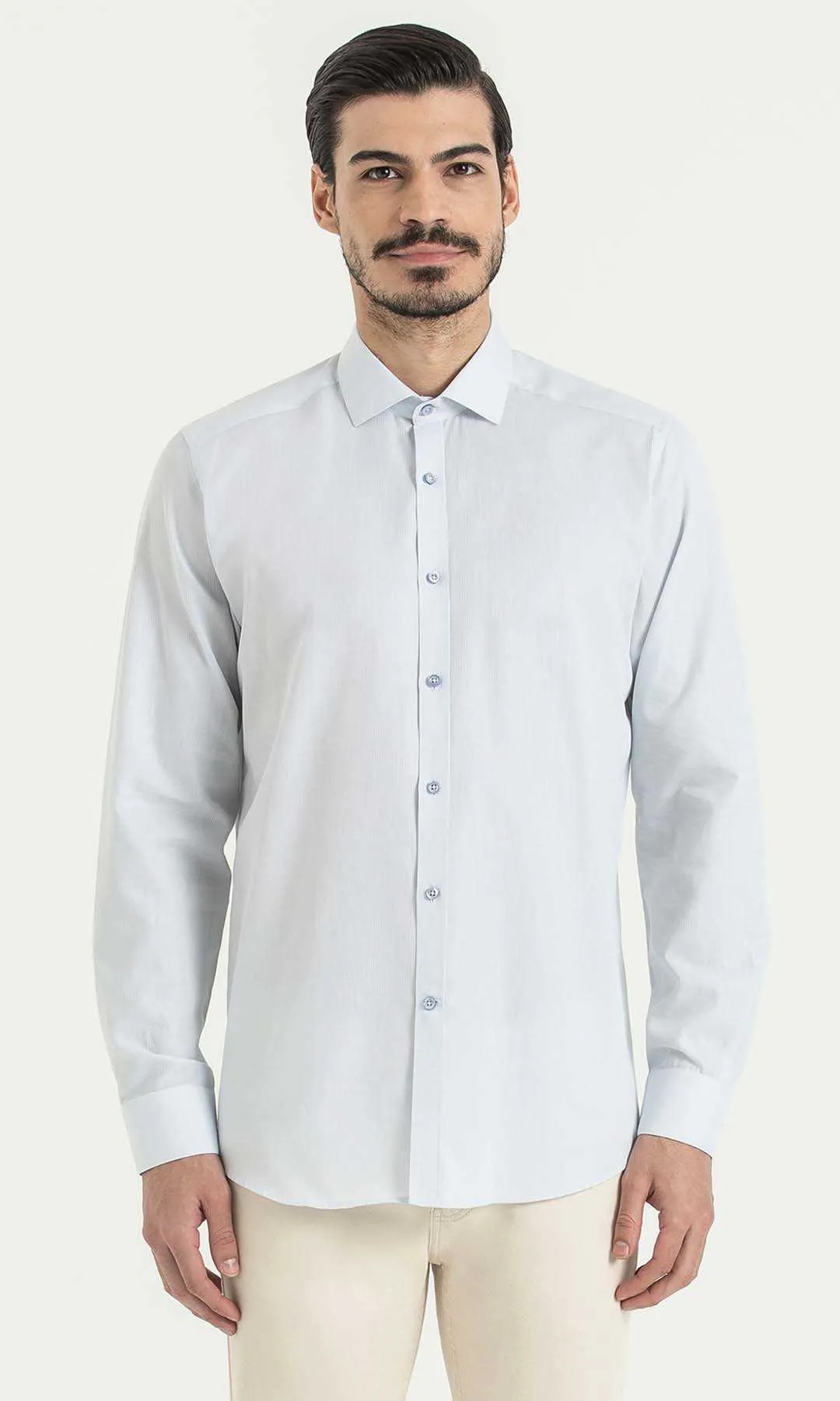 Regular Fit Long Sleeve 100% Cotton Light Blue Dress Shirt