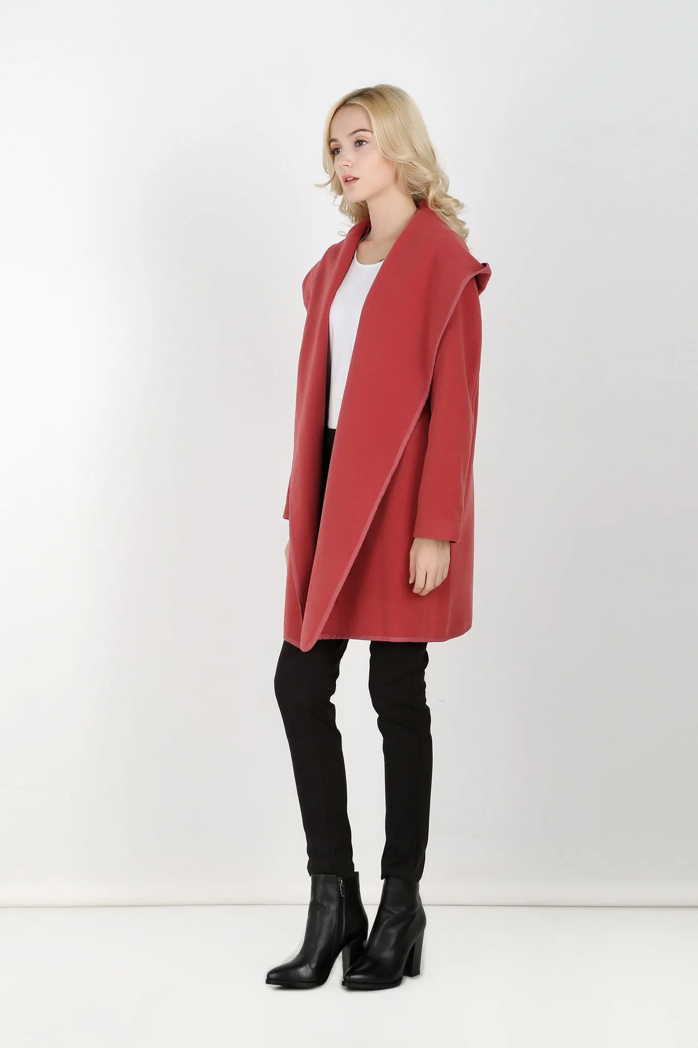 Rib Duffle Coat - Cranberry