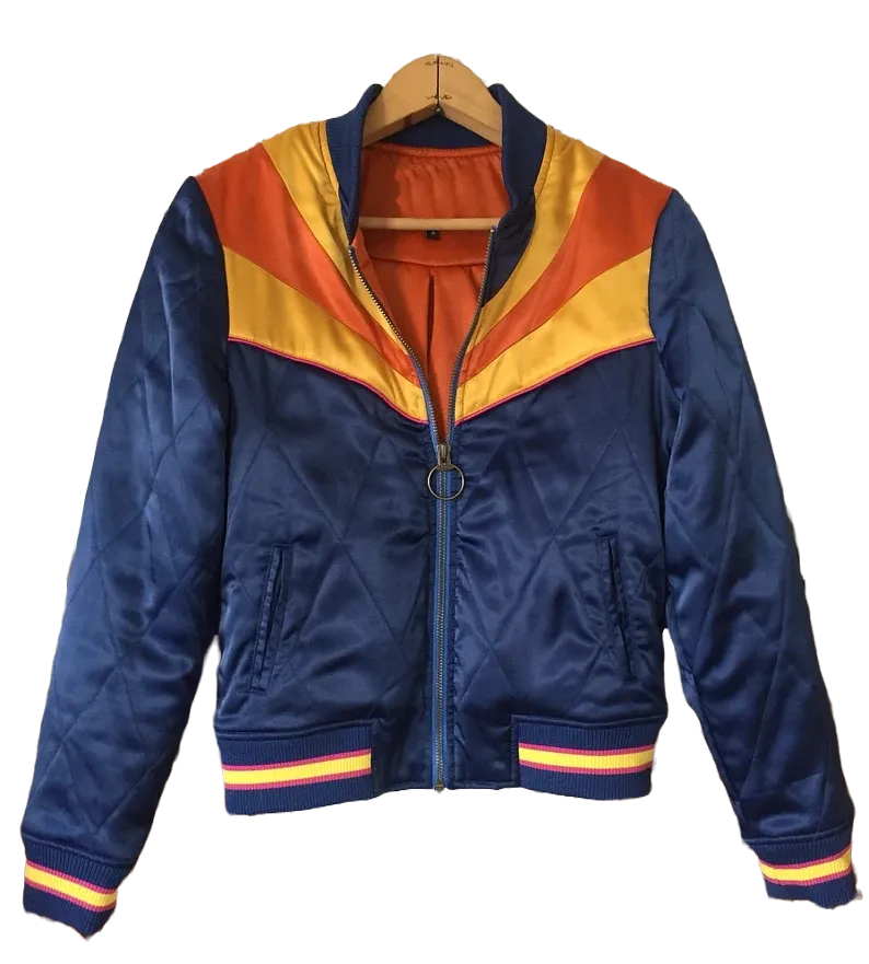 Rising Sun Navy Blue Quilted 70s Style Bomber Jacket