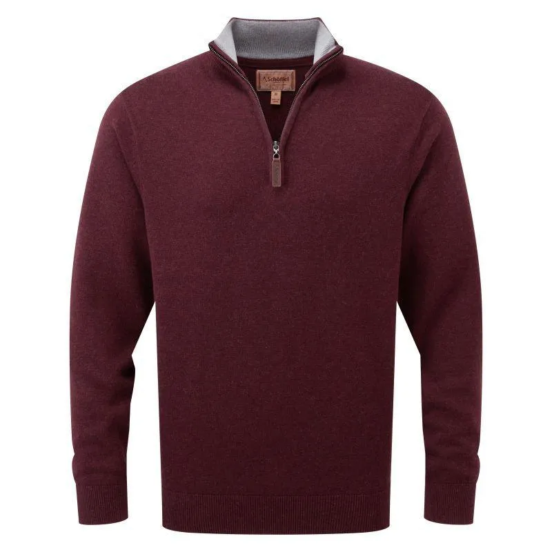 Schoffel Cotton Cashmere 1/4 Zip Mens Jumper - Damson