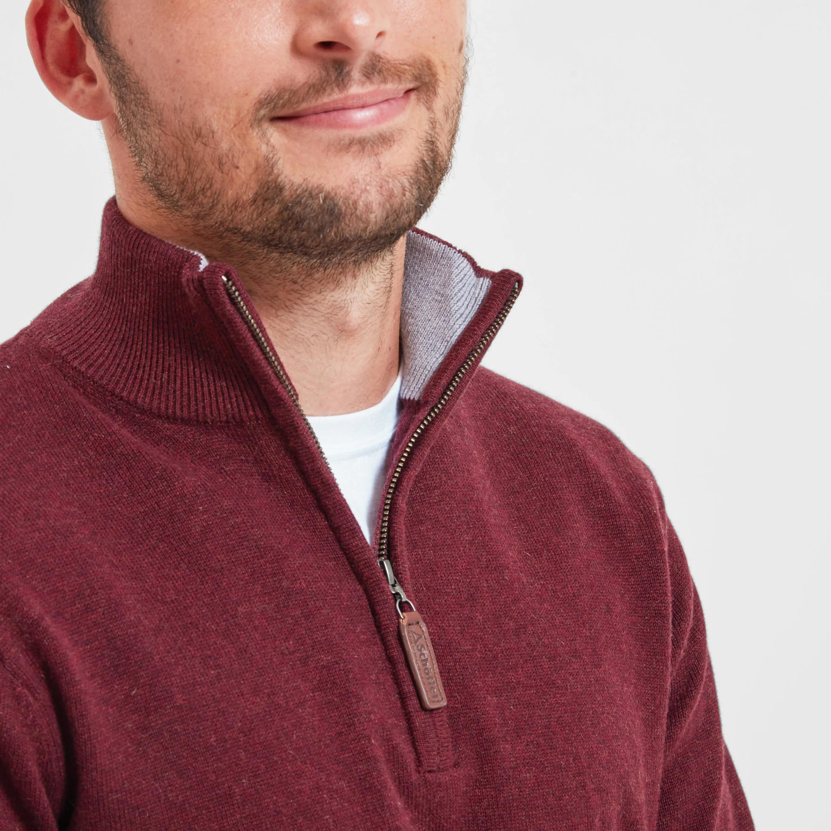 Schoffel Cotton Cashmere 1/4 Zip Mens Jumper - Damson