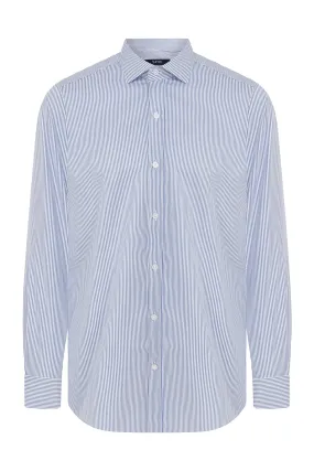 Slim Fit Long Sleeve Striped Cotton Blue Dress Shirt