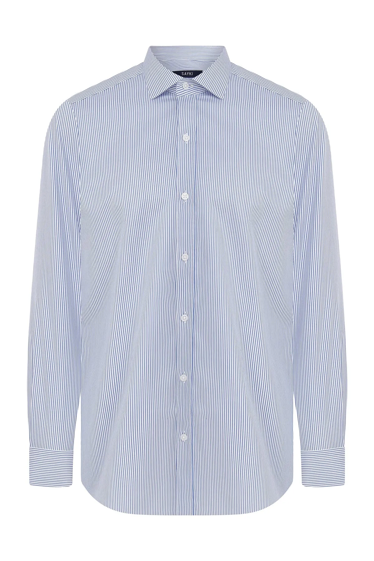 Slim Fit Long Sleeve Striped Cotton Blue Dress Shirt