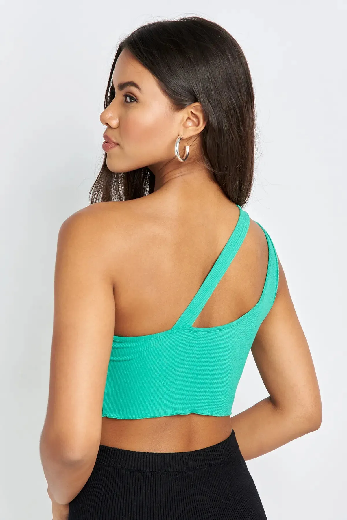 Split Ring Cut Out One Shoulder Top