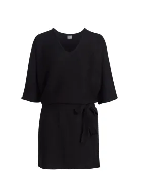 V-Neck Belted Sweater Dress