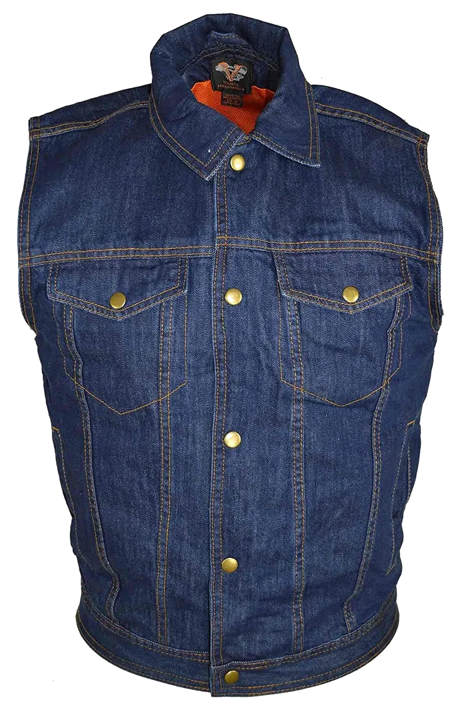 VB917 Men's Black or Blue Denim Vest with Collar