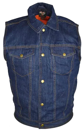 VB917 Men's Black or Blue Denim Vest with Collar