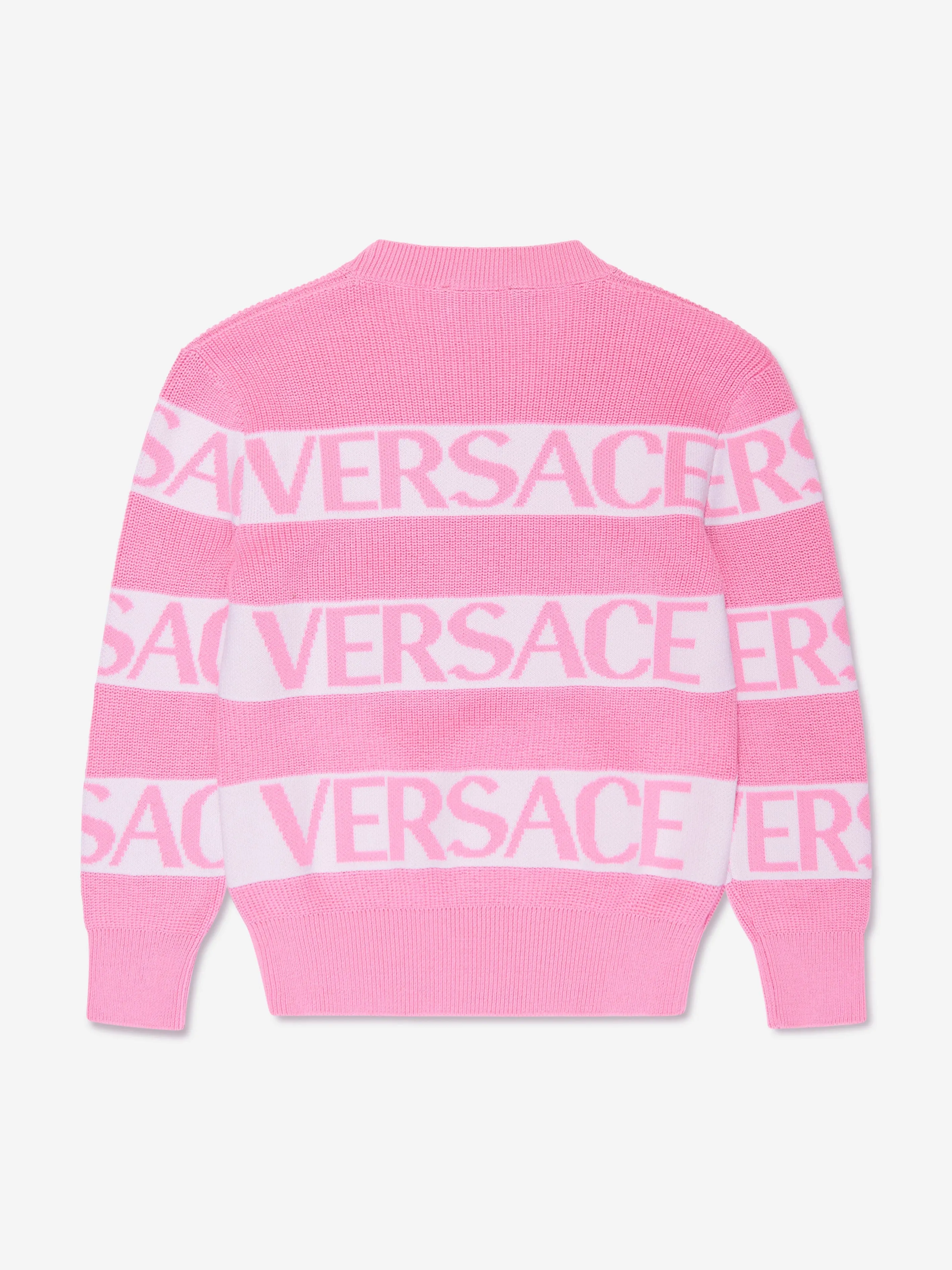 Versace Girls Striped Logo Jumper in Pink