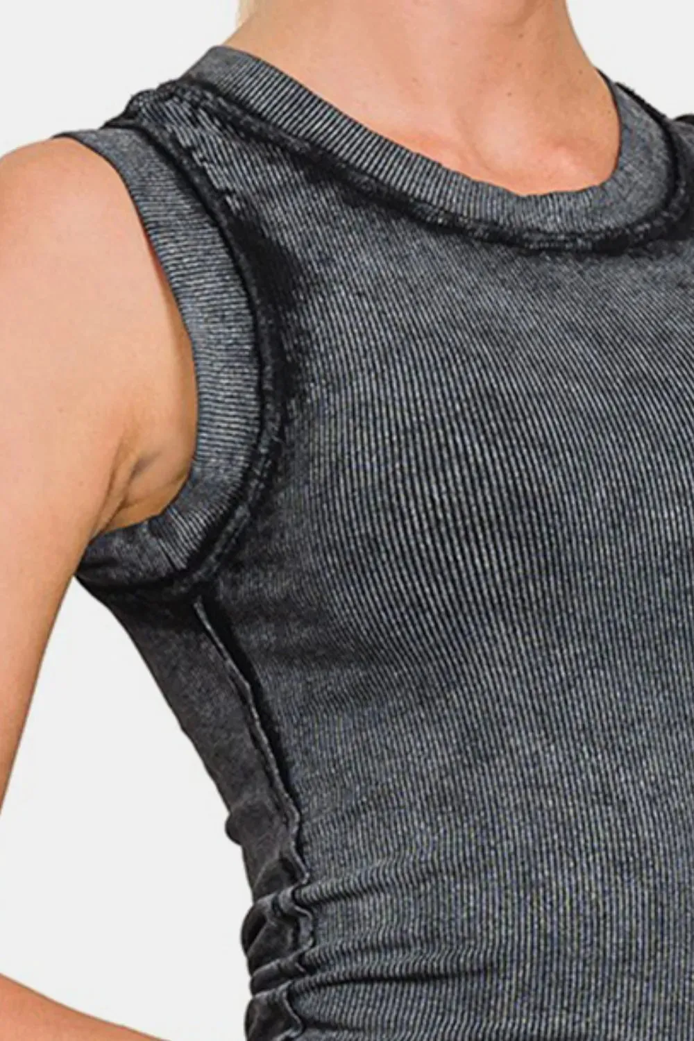 Washed Ribbed Round Neck Slim Tank