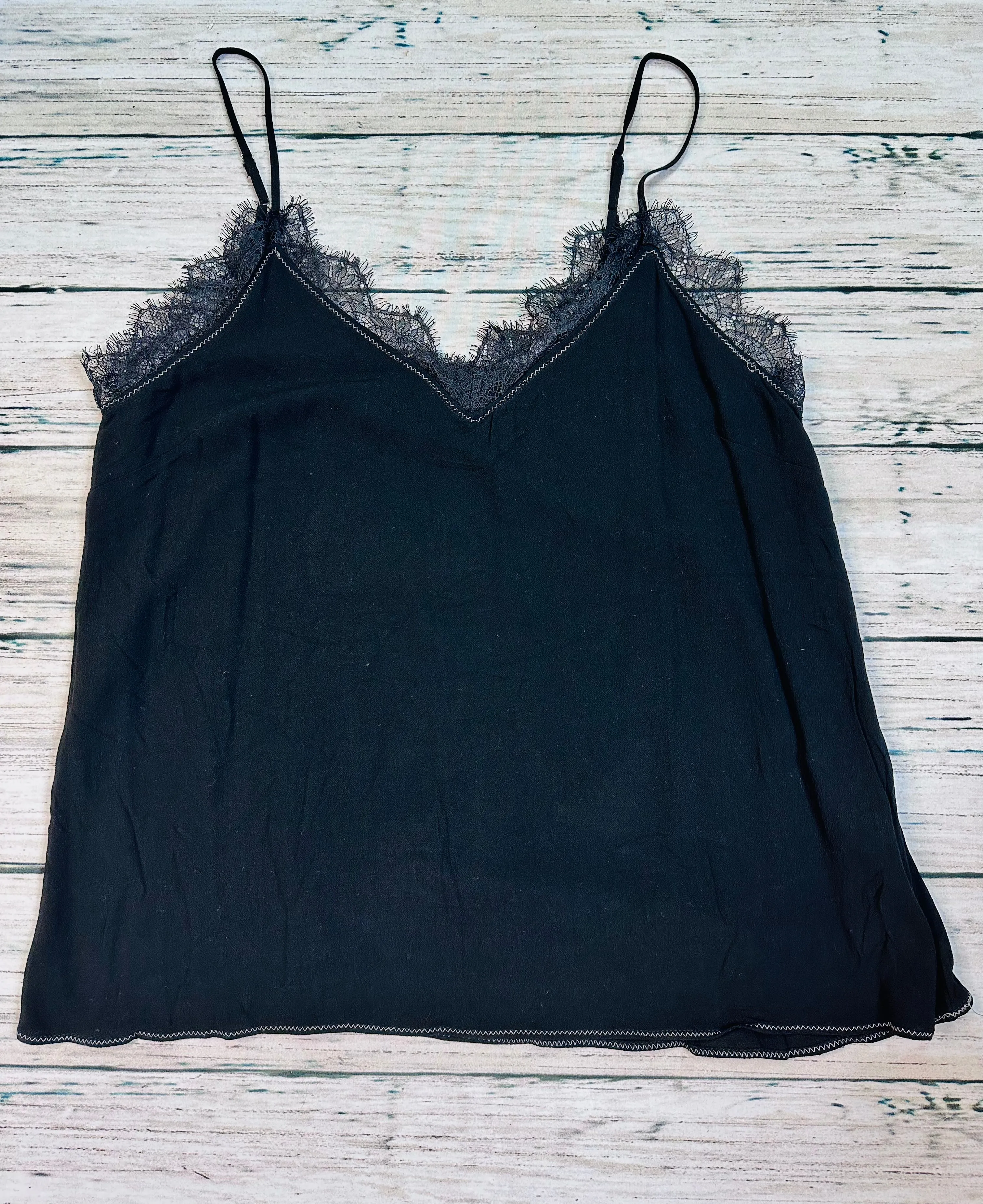 White Birch - Black Lace Trim Tank Top