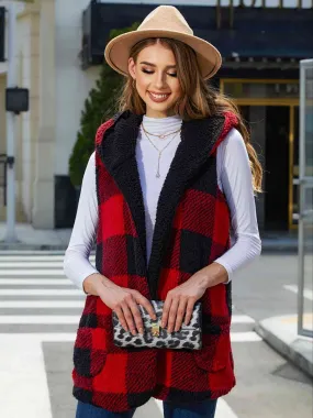 Women Plaid Hooded Vest