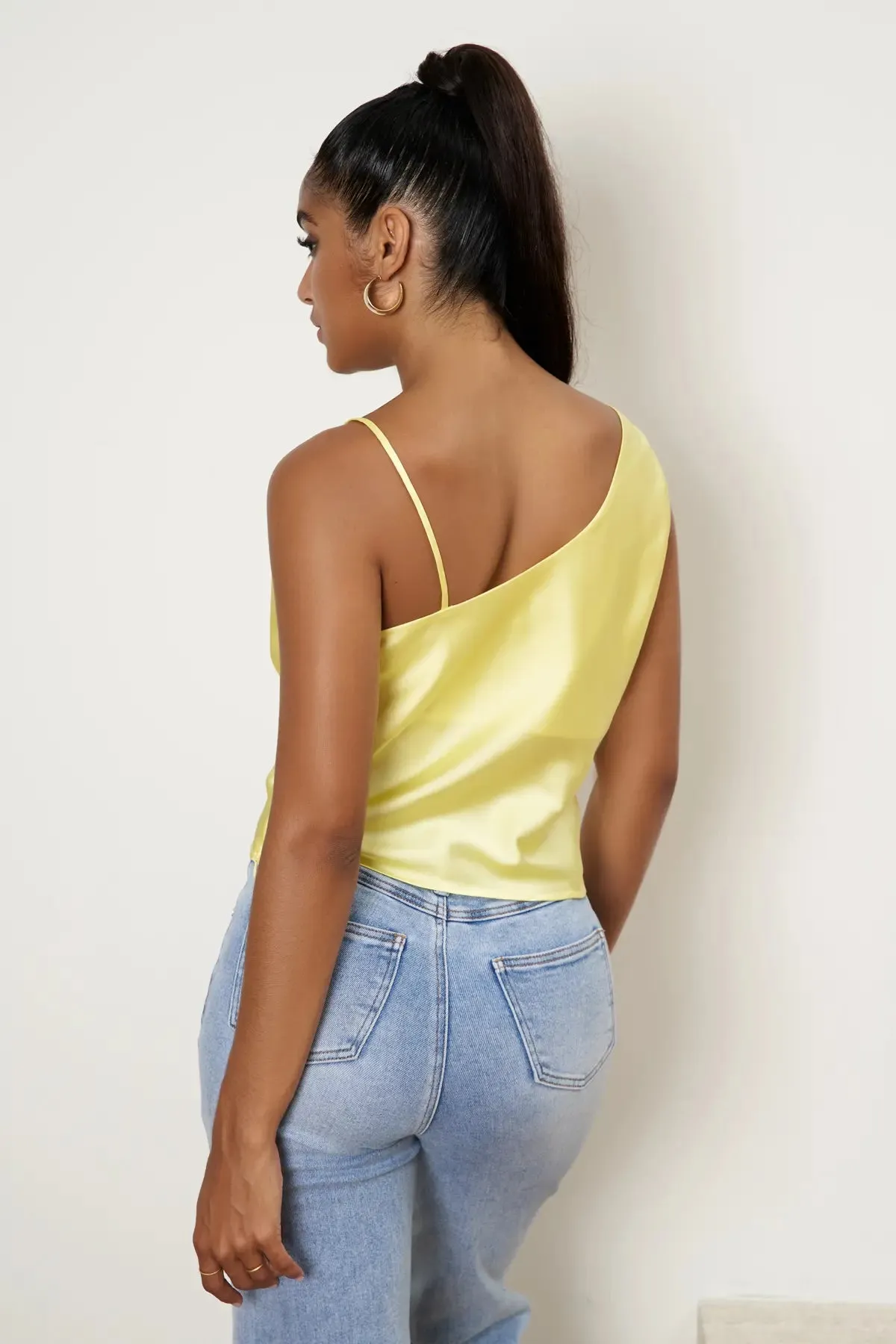 Women's Asymmetrical Cowl Neck Satin Tank Top