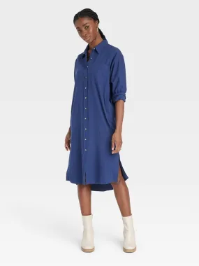 Women's Plain Shirt Dress,Navy