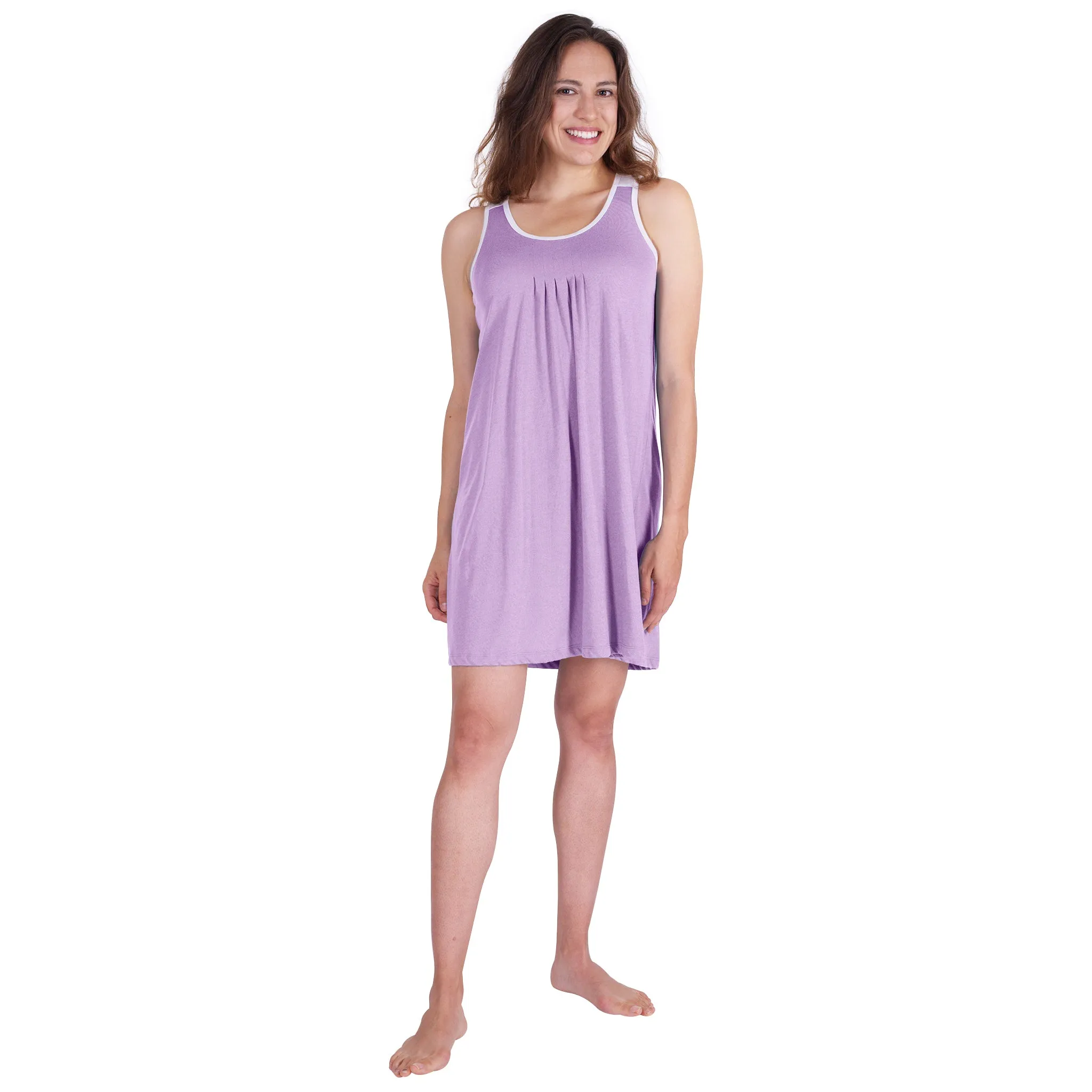 Women's Pleated Front Moisture Wicking Sleeveless Nightgown