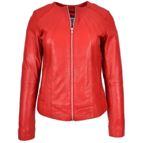 Womens Real Leather Collarless Jacket Classic Style Lottie Red