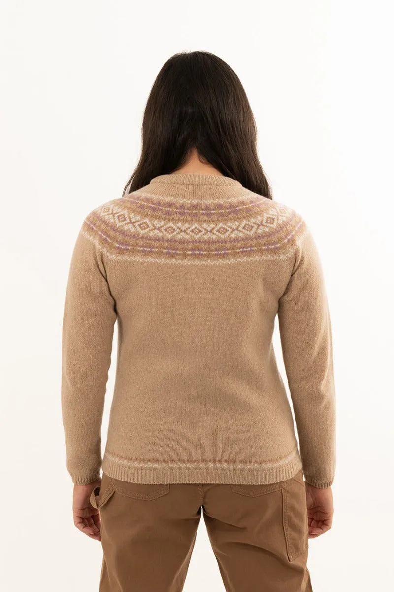 Womens soft lambswool fair isle jumper Cairngorm yoke - Camel