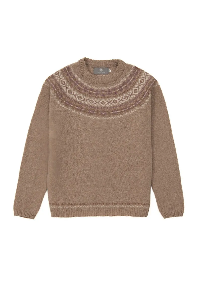 Womens soft lambswool fair isle jumper Cairngorm yoke - Camel