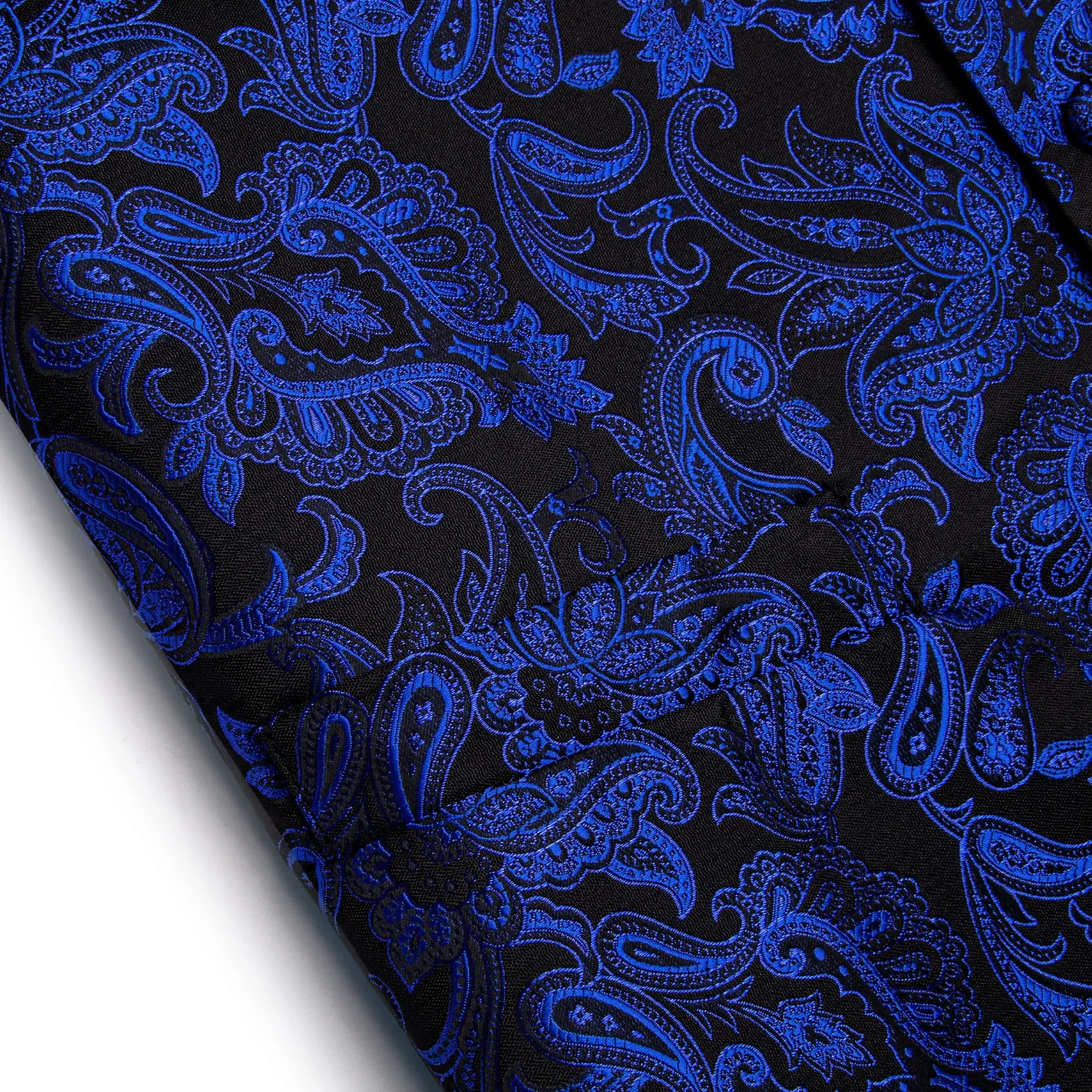 YourTies Deep Blue V-Neck Waistcoat Black Paisley Men Vest Necktie Set