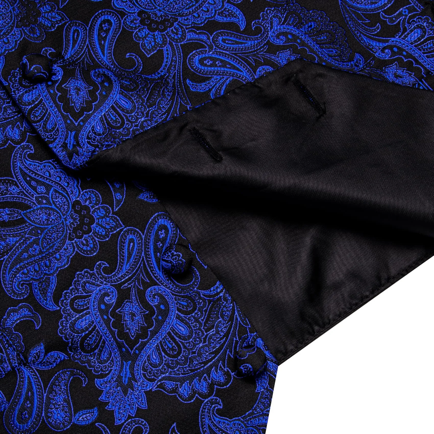 YourTies Deep Blue V-Neck Waistcoat Black Paisley Men Vest Necktie Set